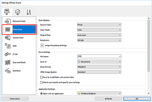 figure: Settings dialog box